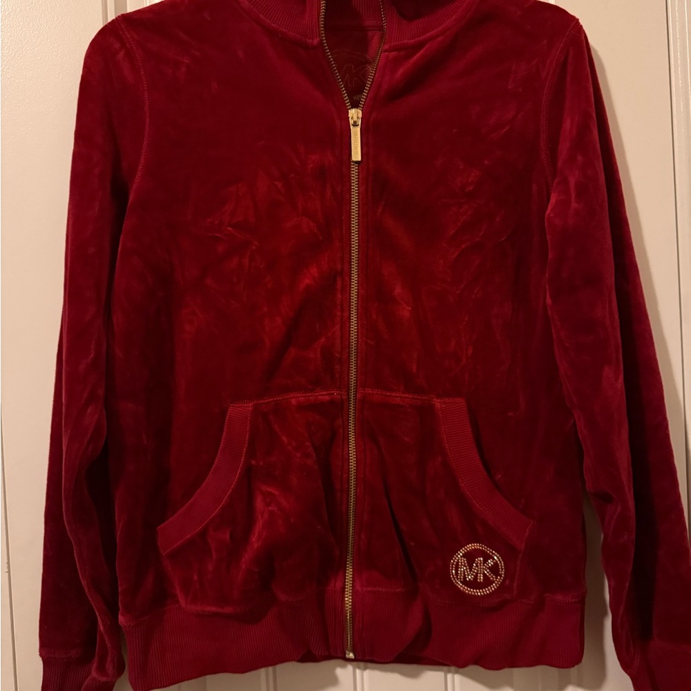 Michael Kors Red Velour Jacket with Gold Accents